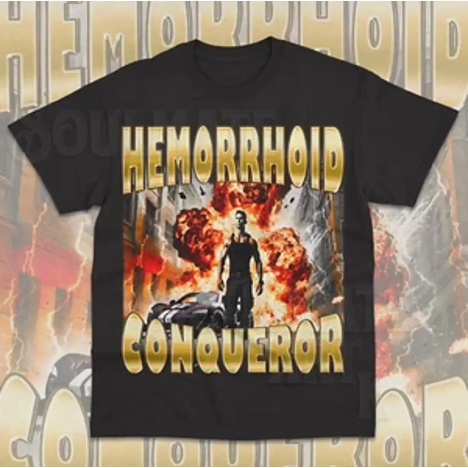 T-shirt Hemorrhoid Conqueror, humoristique, avec motif Meme, blague sombre, vintage, délavé, doux, pour un usage quotidien, mode unisexe