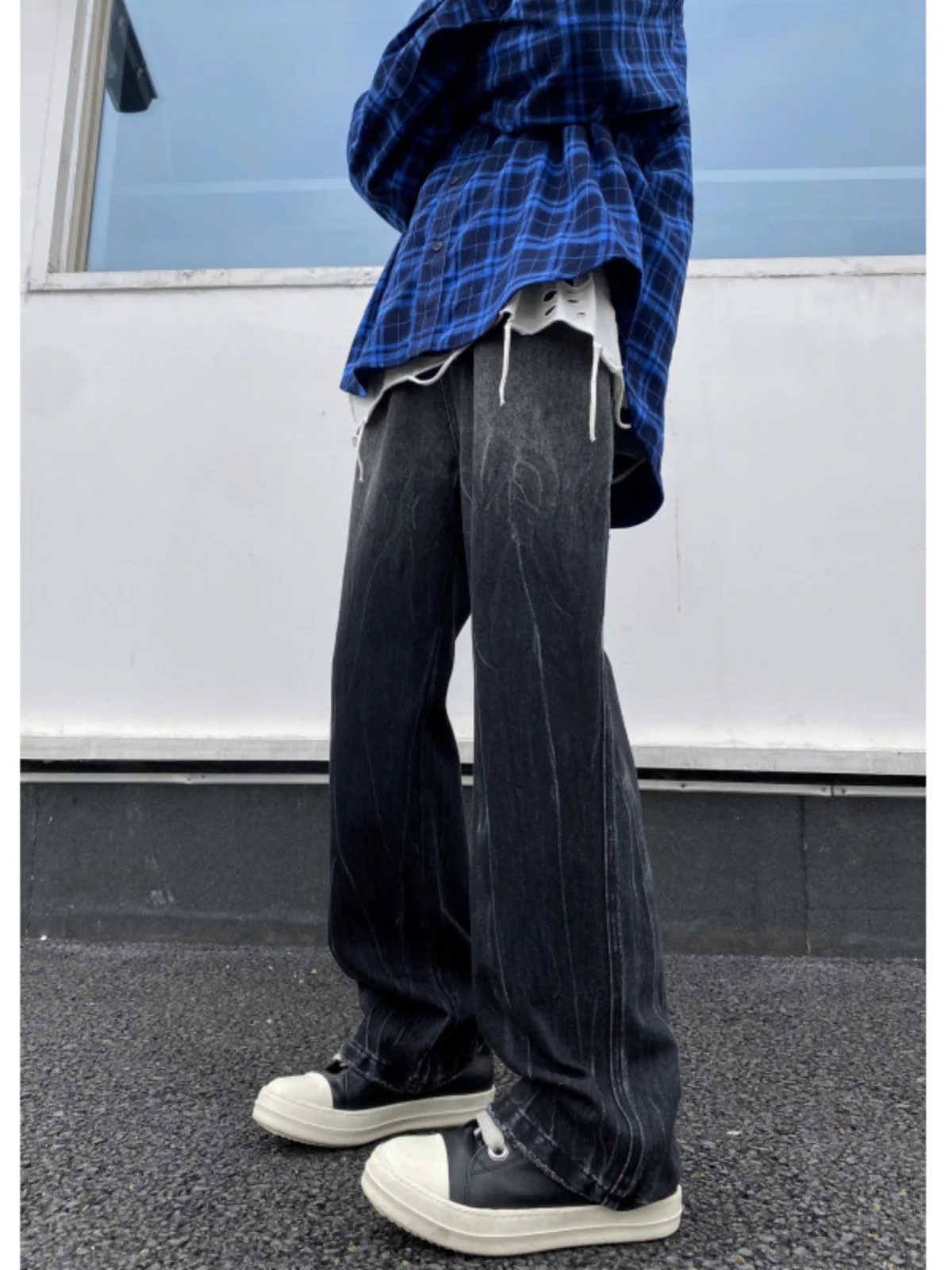

American Retro Blue Jeans Men's Spring 2024 New Straight Leg Loose Wide Leg Micro Flared Pants Youth Fashion Wear Resistant