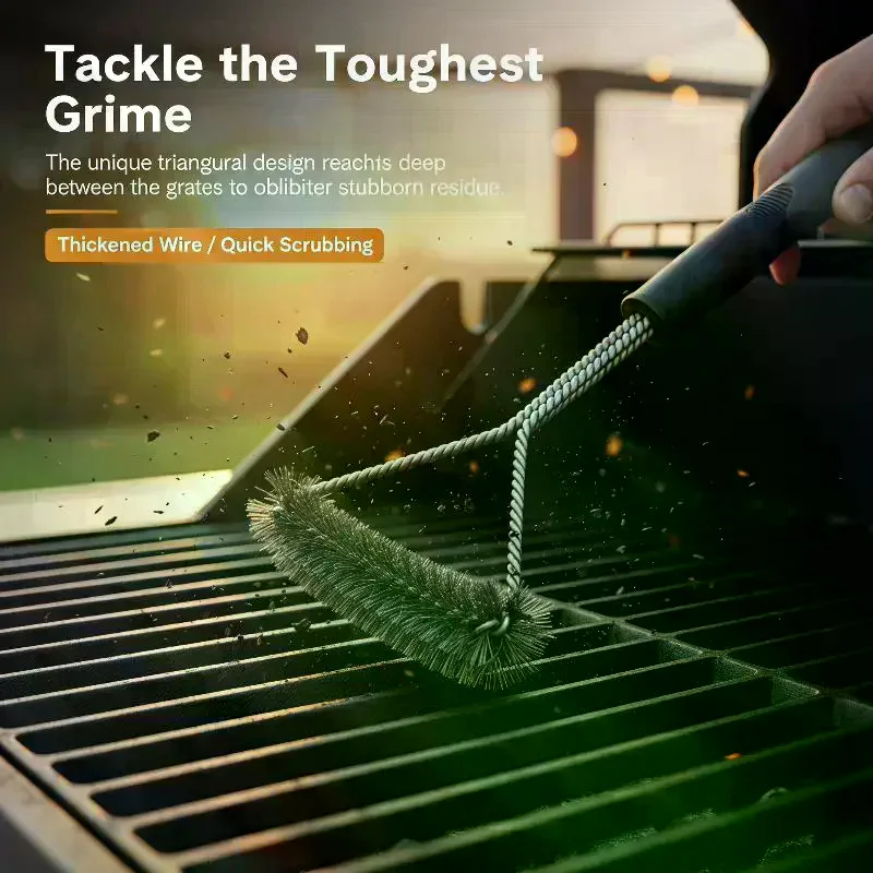 Professional BBQ Grill Brush Made Of Stainless Steel Wire: Triangular Scrubbing Multipurpose Cleaning