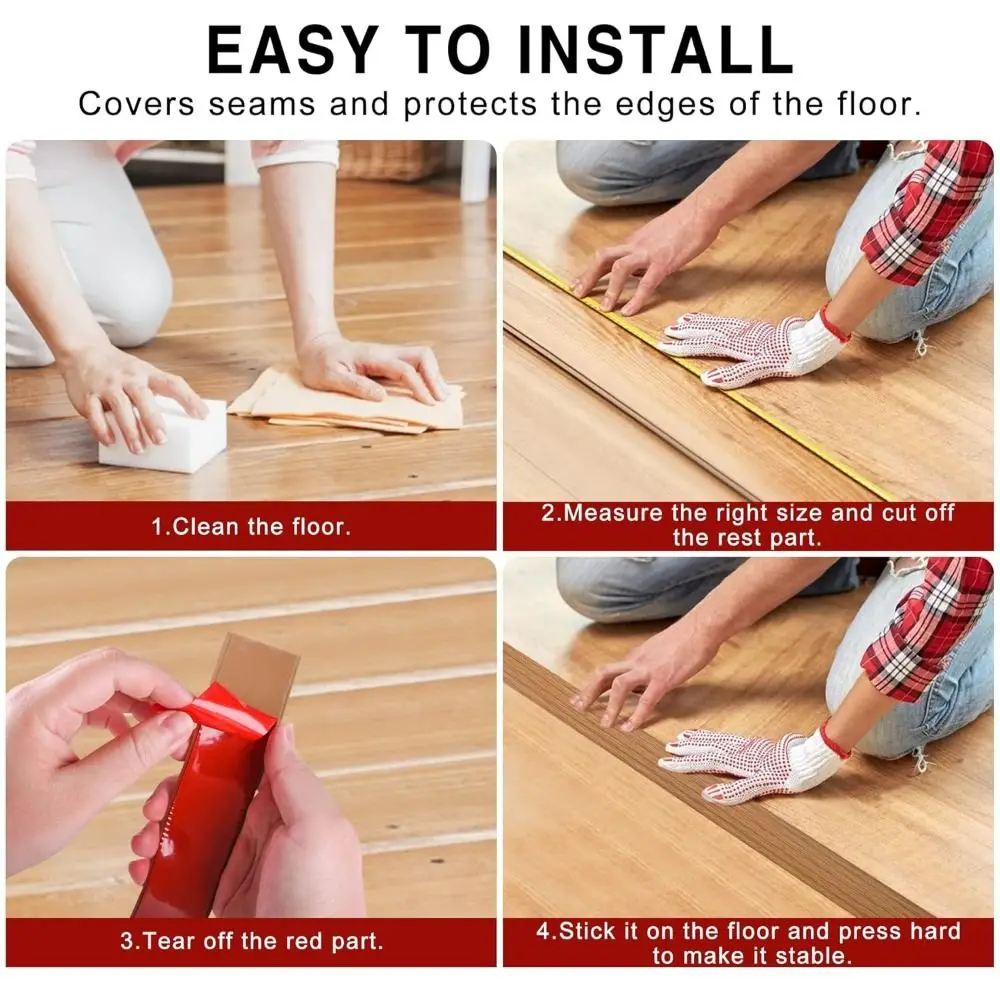 Carpet To Tile Floor Transition Strip Wear-resistant Self Adhesive Threshold Cover Wood Grain Flat Floor Joining Strip Doorway