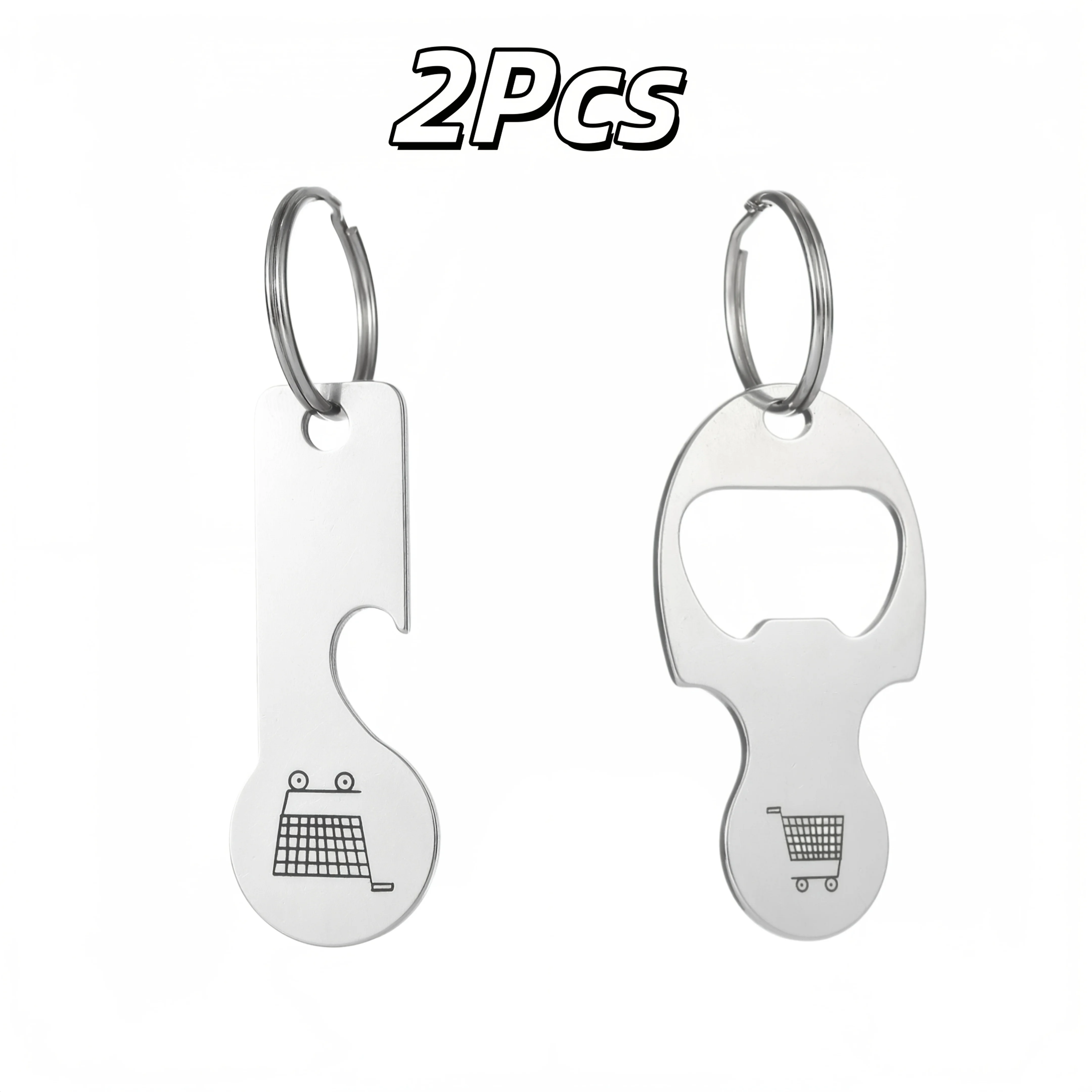 2Pcs Shopping Cart Token Keychain Multifunctional Cart Coin Trolley Token Anti-Lost Backpack Pendant With Bottle Opener Portable