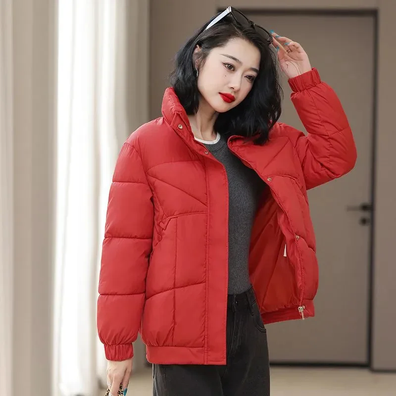 Winter Down Cotton Jacket Women's Clothing 2025 Fashion Stand Collar Versatile Short Warm Jackets Winter Parkas Female Outerwea