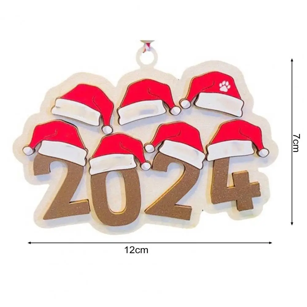 2024 Christmas Hat Pendant Wooden Family Santa Hat Hanging Ornament Family Member Hats Ornament For Xmas Tree Mantel