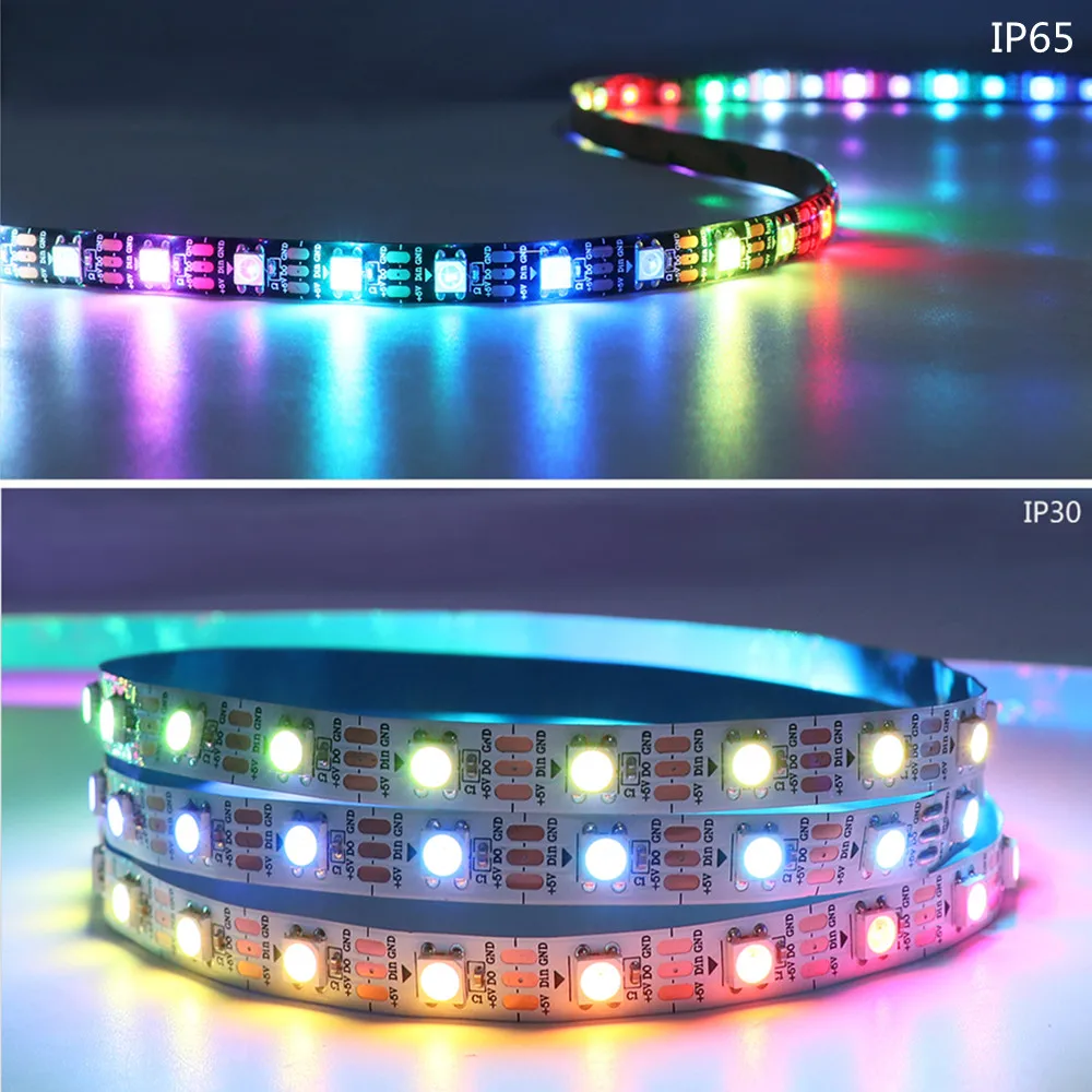 USB WS2812B Pixel LED Strip Light 30LEDs/m 60LEDs/m WS2812IC RGB Flexible Individually Addressable TV Backlight Home Party Decor