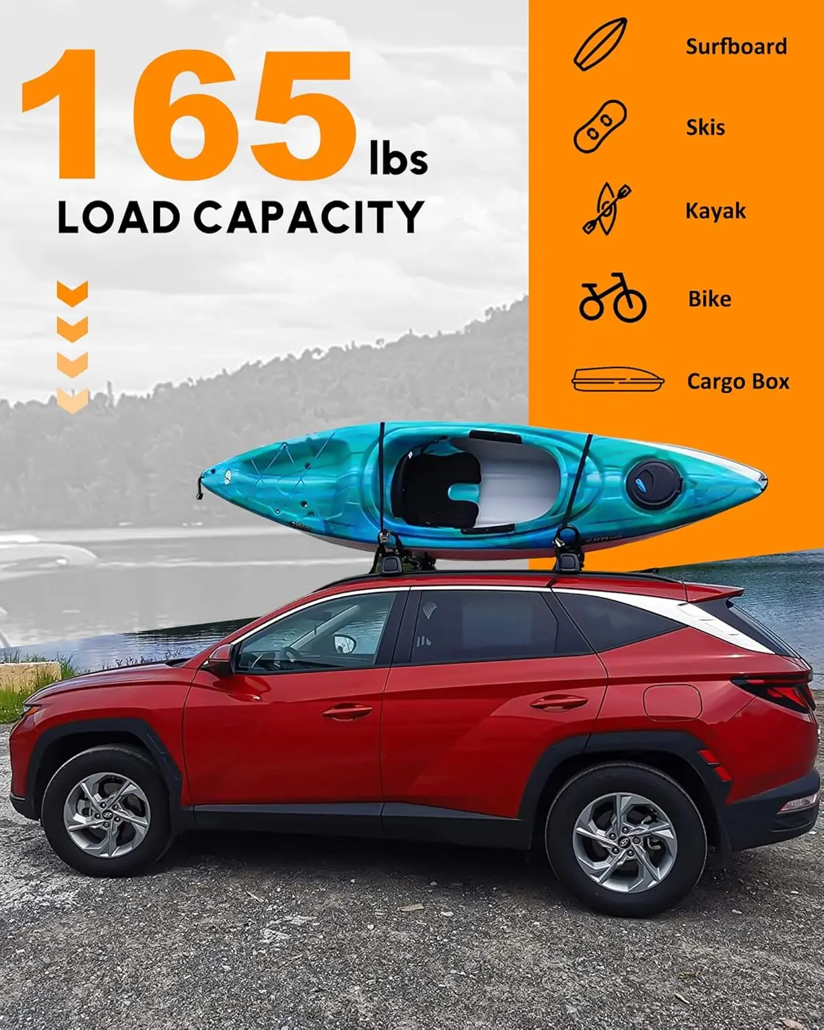 Upgraded Aluminum Roof Rack Cross Bars for 2022-2026 Hyundai Tucson with Flush Side Rails, for Cargo, Kayak, Bike, Ski