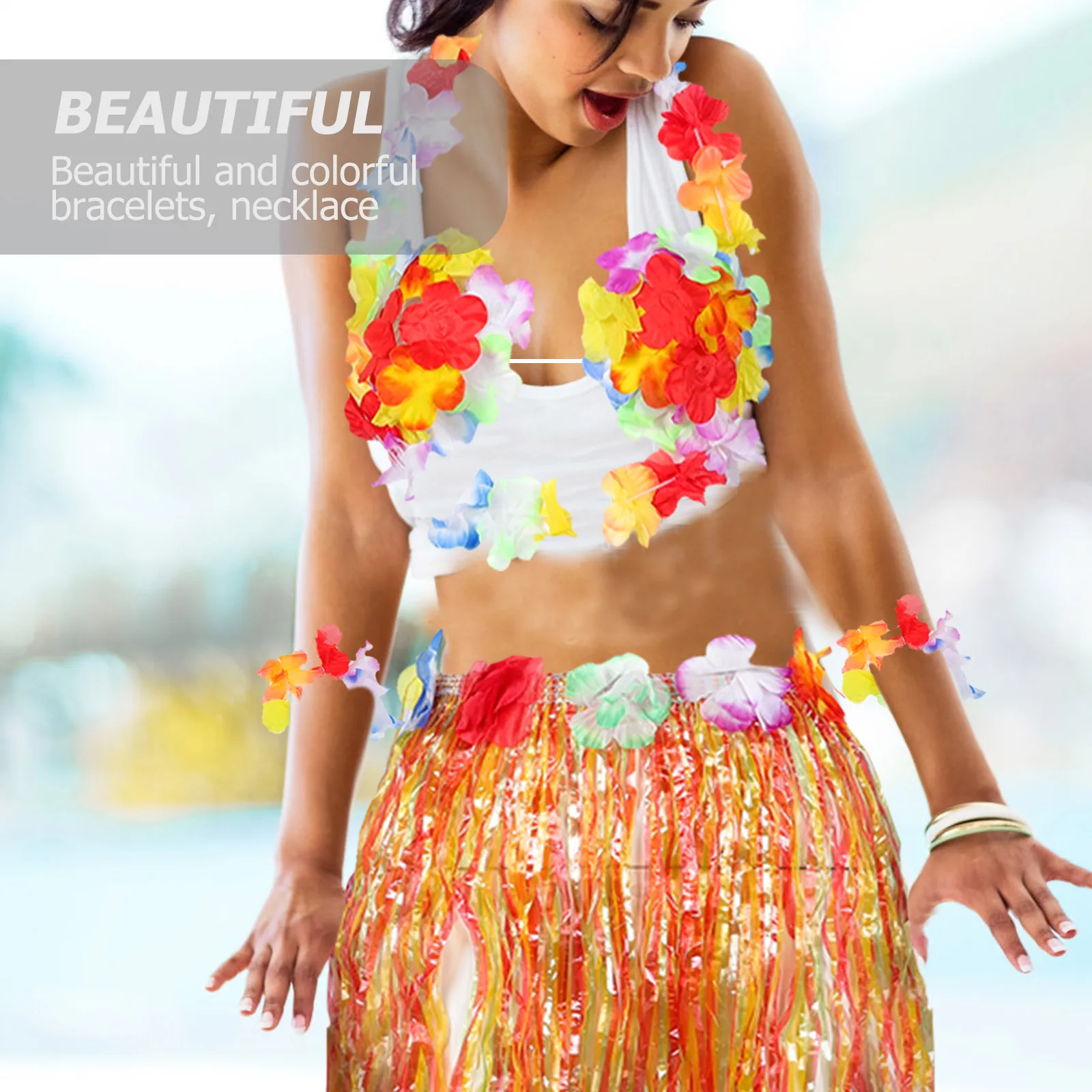 

6 Pcs Dance Costume Hawaiian Clothing for Funny Party Outfit Flower Necklace Costumes Girls Thicken Grass Skirts