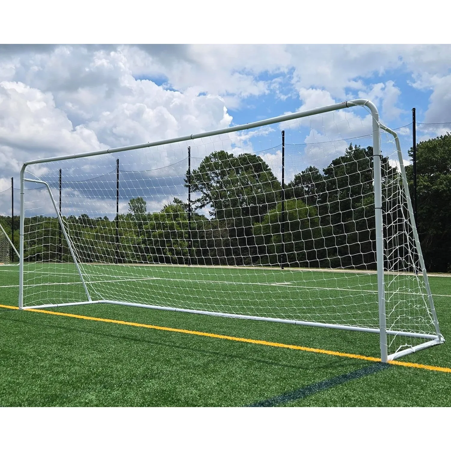 Official Size 24 X 8 X 5 Ft. Steel Soccer Goal. Heavy Duty Frame w/Net. Tournament, Regulation Size. Professional Portable Pract
