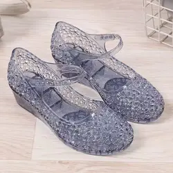2024 New Women's Summer Baotou Hollow Wedges Crystal Jelly Sandals Soft Sole Non Slip Shallow Transparent Outdoor Beach Sandal