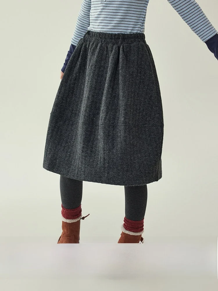 

AMUU ey Elastic Waist Woolen A-Line Skirt Women's Winter New Sle Floral Print Skirt High Waist Commute Friendly