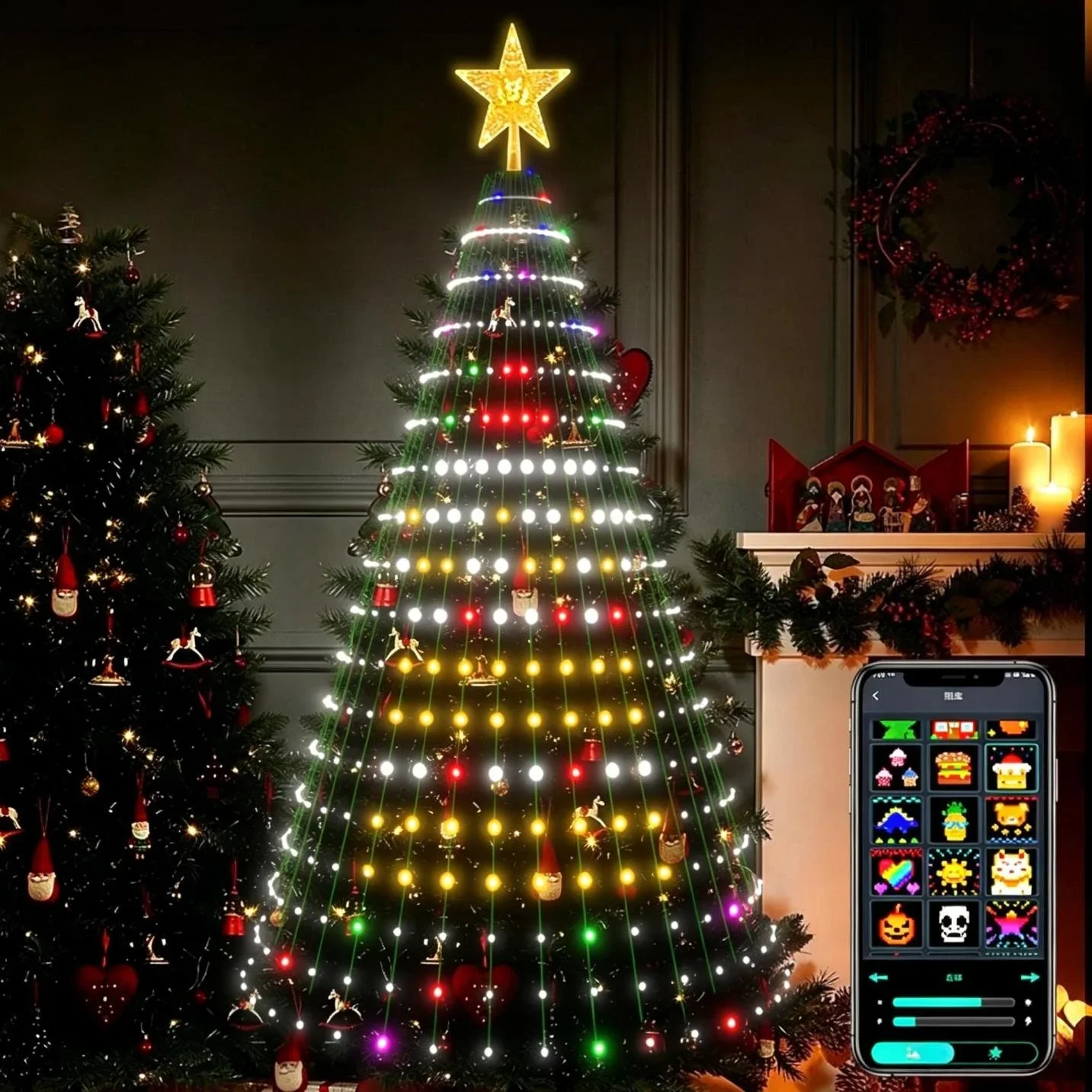 Bluetooth APP Controlled Christmas Tree Lights,DIY Programmable Pixel String Lights With Star Topper,Animation Picture