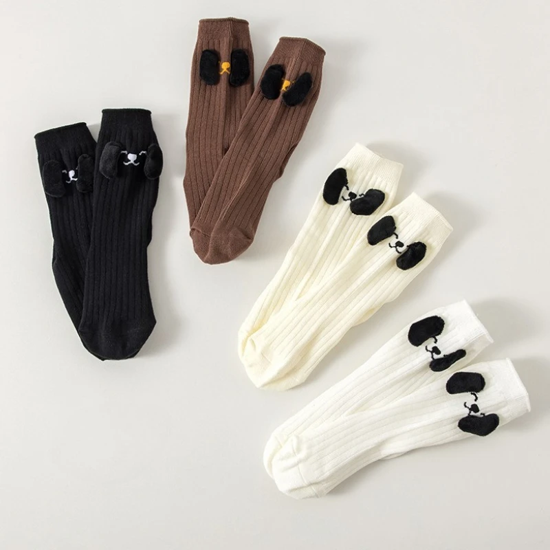Spring Autumn New 4 Pair Girls Cotton Socks Embroider Dog Students Sports Socks Cute Cartoon Korean Version Baby Trendy Socks
