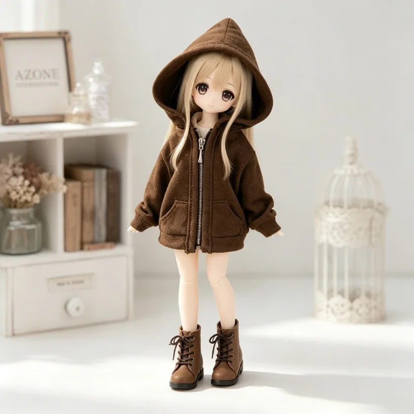 1/6 Doll Clothes Accessories Distressed Jacket With Pockets And A Zip-up Hoodie For 30cm BJD Doll OB22/OB24 Azone Blyth