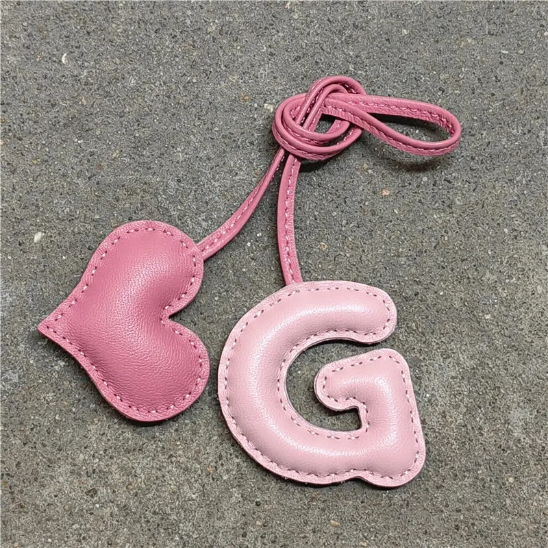 

English Letter G With Love Heart Leather Keychain Name Pure Hand-Stitched Ladies Women Bags Backpack Pendant Charm