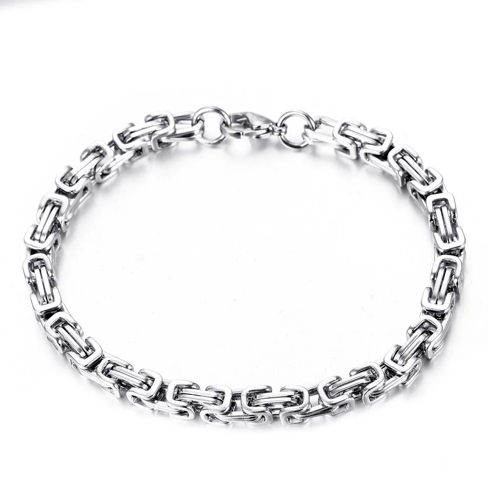 Punk Byzantine Link Chain Bracelet 4mm Silver Color Stainless Steel Hand Chains For Men Women Fashion Party Vintage Jewelry Gift