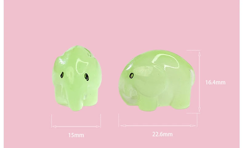    10 Stück im Dunkeln leuchtende niedliche Elefanten-Harz-Desktop-Dekorationen, Ornamente, handgefertigte Haarnadel, Schlüsselanhänger, Zubehör, Spielzeug