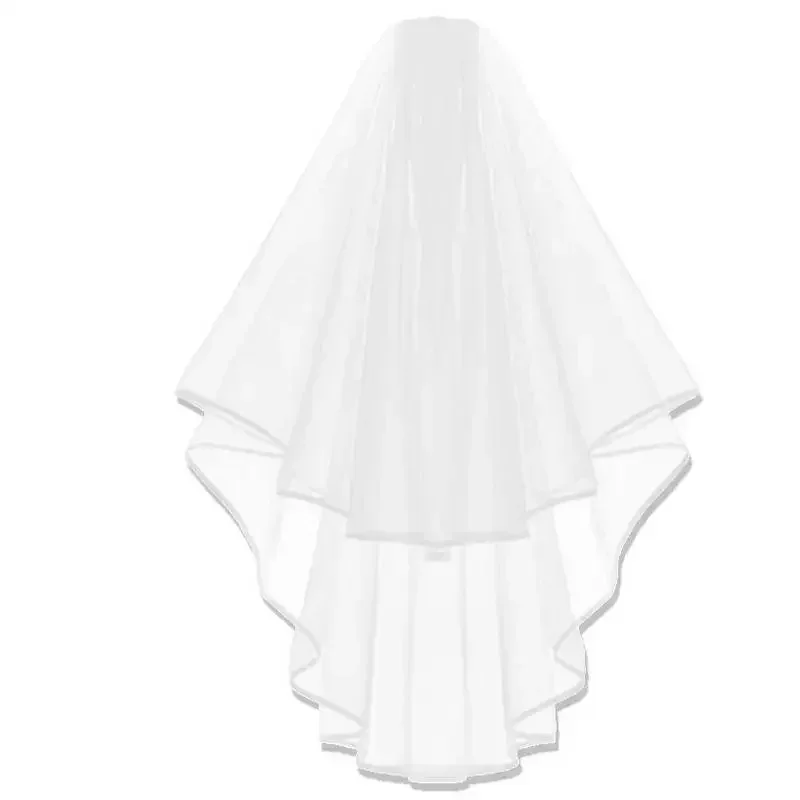 Wedding Veil Bridal Tulle Veils with Comb and Lace Ribbon Edge White Ivory