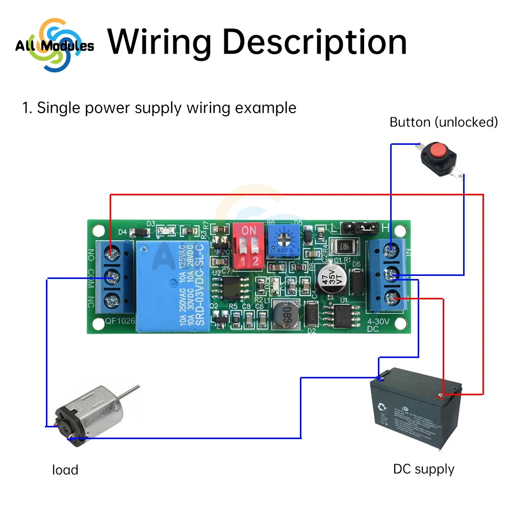 DC 4-30V Wide Voltage 1 Way Monostable Time Delay Relay Module Trigger Timer Switch Trigger Delay Switch