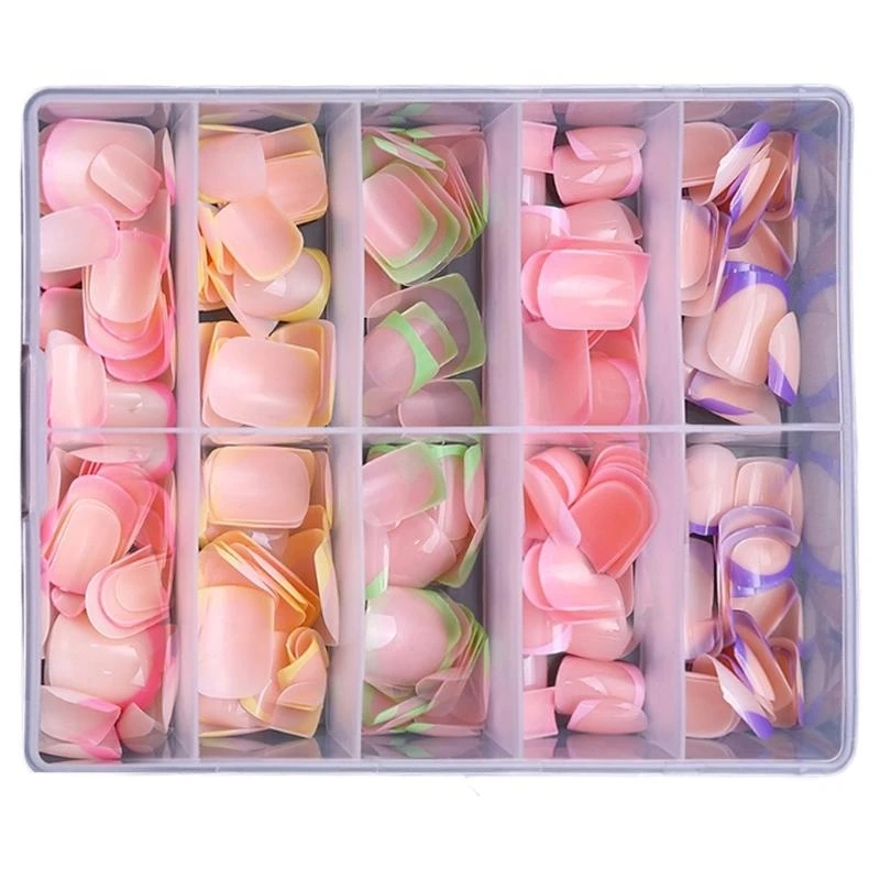 28TA 240x/Box Full Cover on Nails Multicolor Press On Nails Short French Tip False Nails Manicures Suppliss