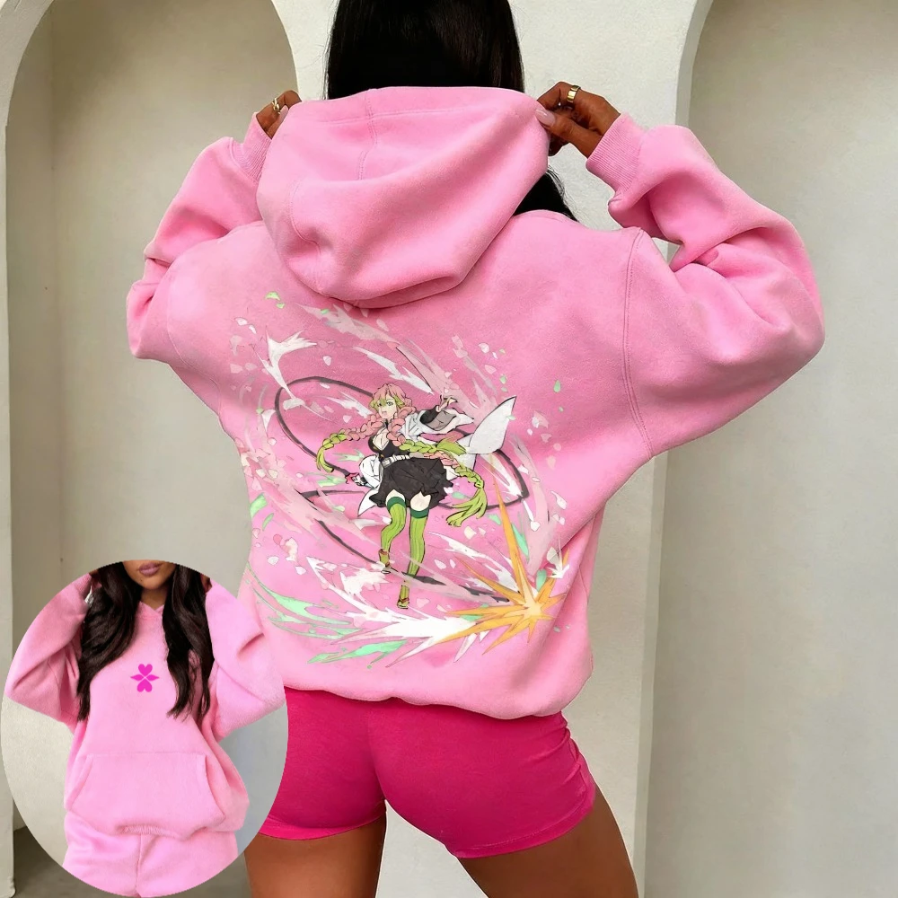 

Мужская и женская толстовка с капюшоном Demon Slayer Kanroji Mitsuri, весенне-осенне-зимняя одежда для мальчиков Y2k, одежда для родителей и детей с длинными рукавами