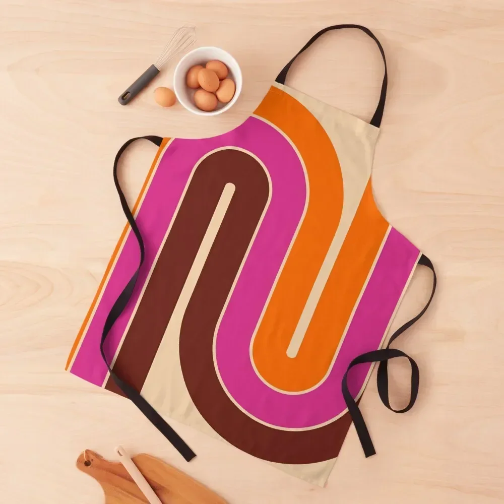 Retro Geometric Double Arch Design Brown Magenta Orange and Beige Apron Woman Kitchens Professional Barber Apron