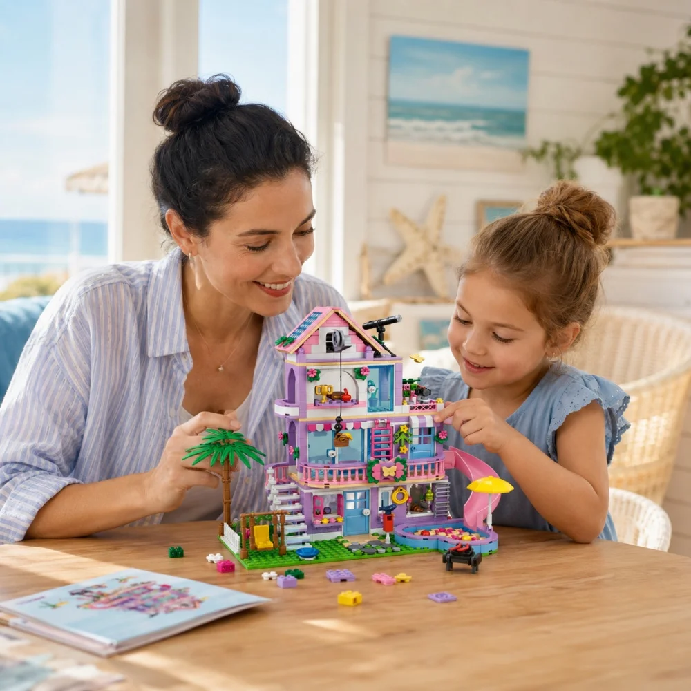 775pcs Girls Seaside Villa Building Blocks Set Beach Vacation House Apartment Princess Castle Street View Birthday Gifts for Kid