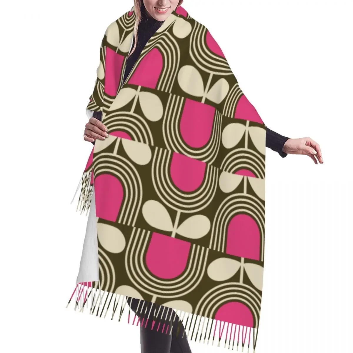 Custom Print Striped Tulip Fuschia Scarf Women Men Winter Fall Warm Scarves Orla Kiely Art Shawl Wrap