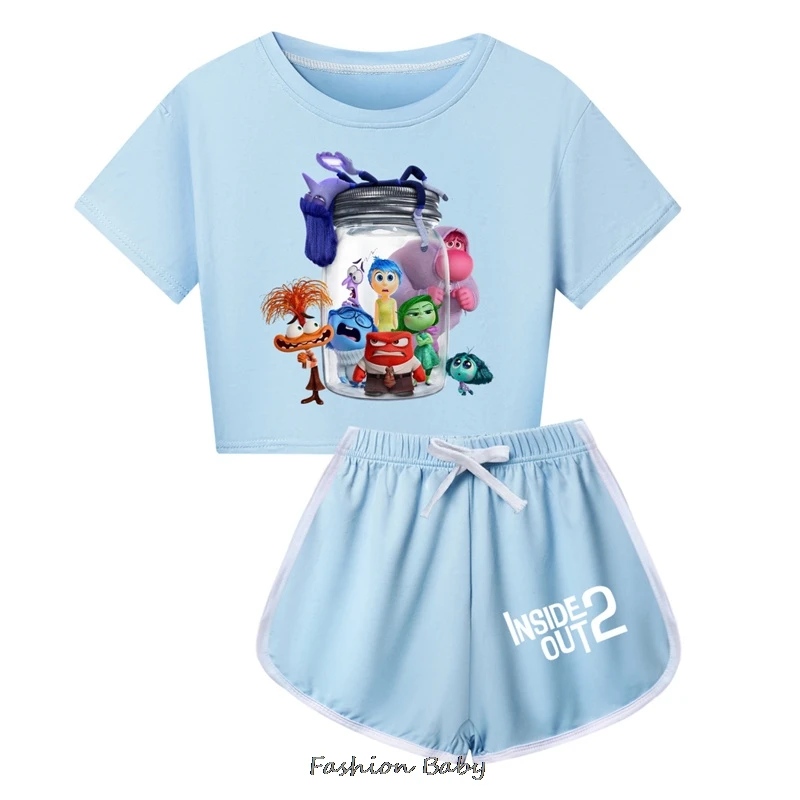 Summer inside out2 Children Sports Suit Kawaii Casual T-Shirt Shorts Fashionable Sportswear Summer Girls Pajamas Child Day Gift