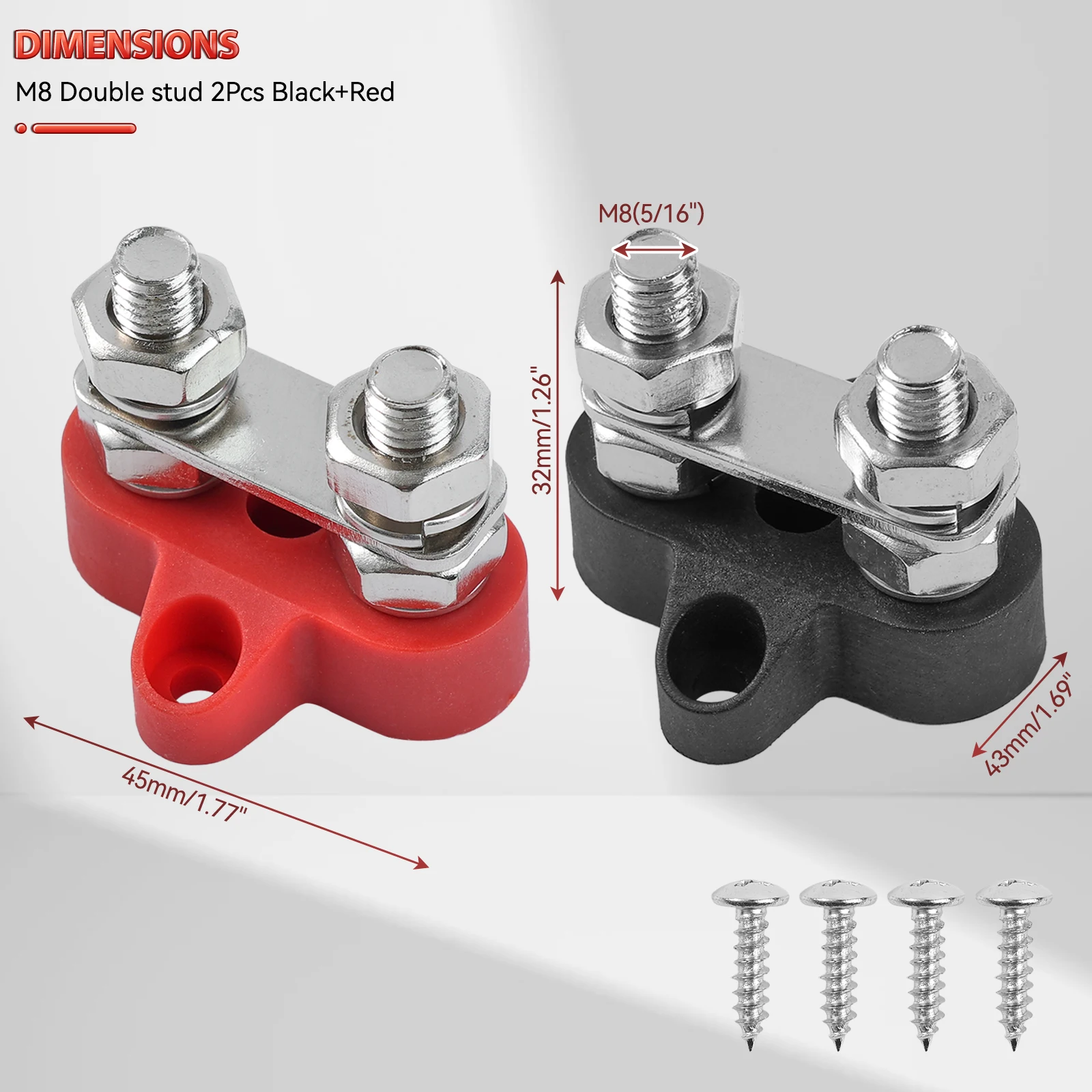 2Pcs Terminal Block Studs M8 48V Junction Block Bus Bar Insulated Dual Power Distribution Stud Positive Negative RV for Auto Car