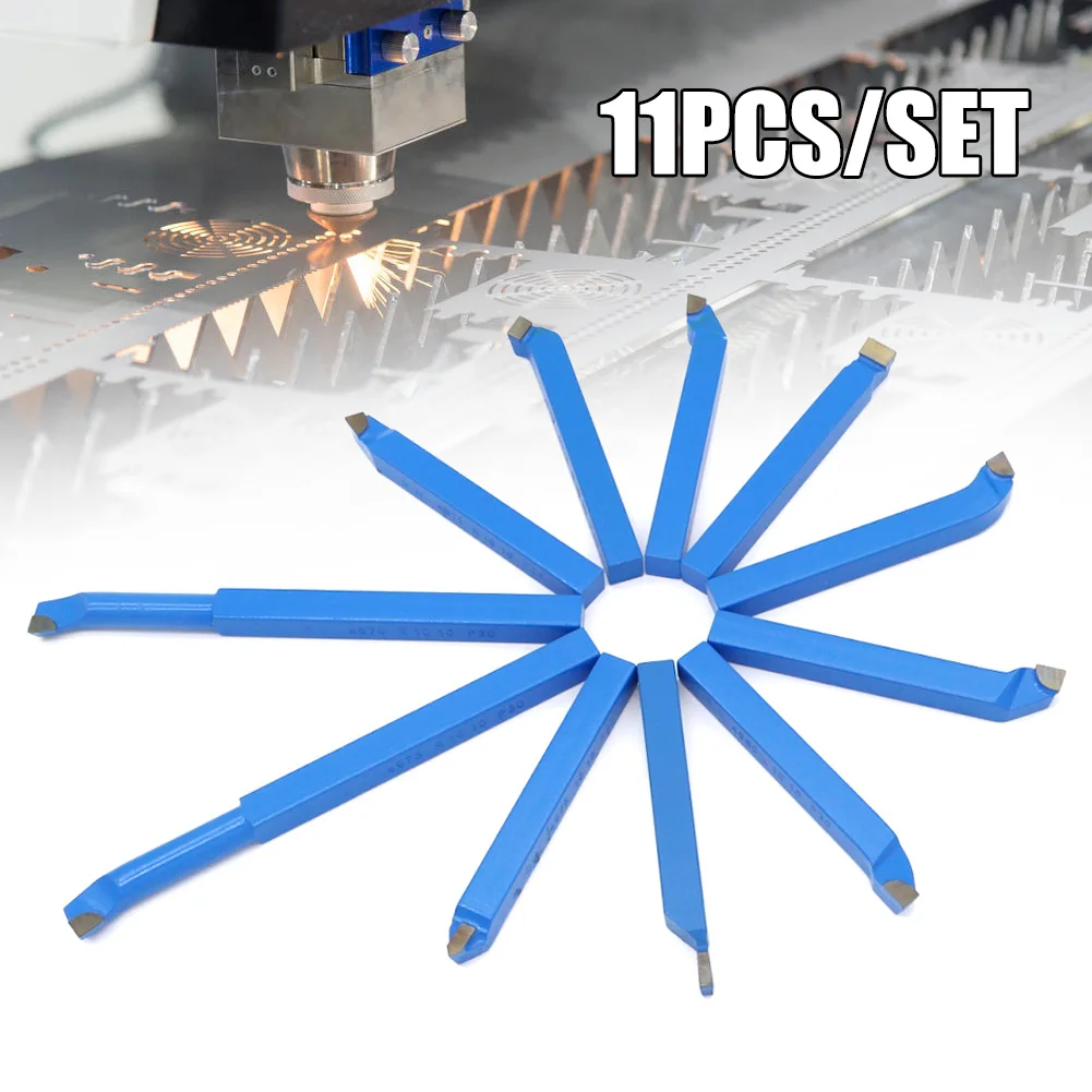 11 pz/set Set di frese per utensili con punta in metallo duro Set di frese per tornio in metallo blu per tornio CNC utensile per tornitura punta per alesatura