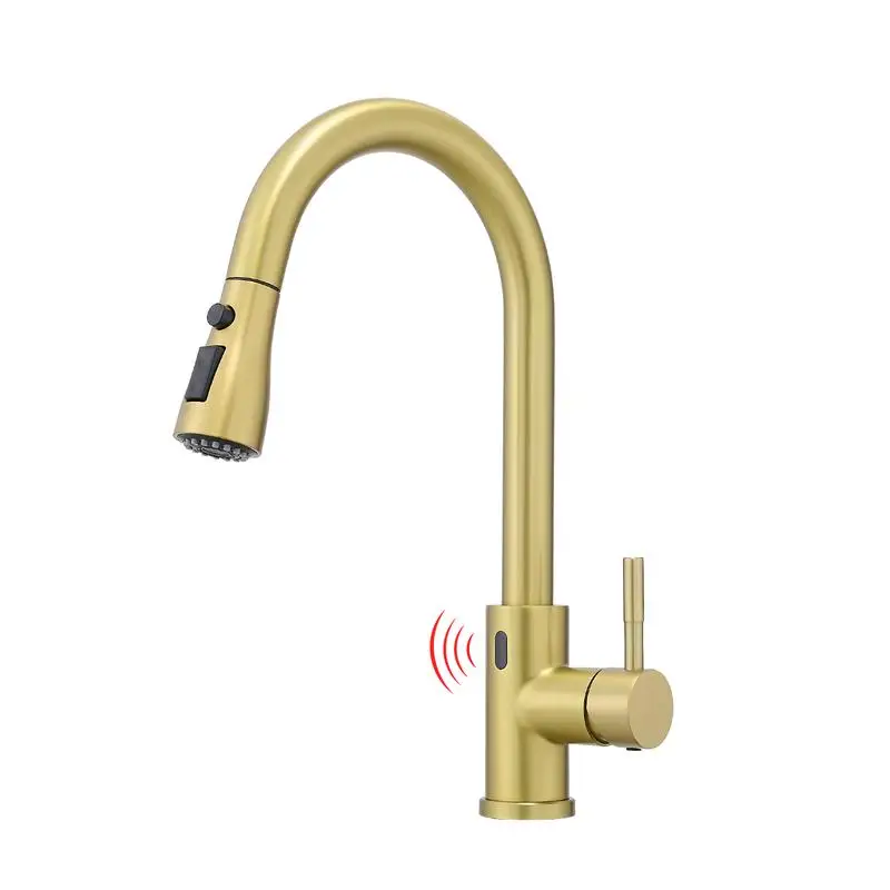

Touchless Kitchen Faucet, Automatic Smart Faucet, Brushed Gold Stainless Steel Design for Modern Kitchens