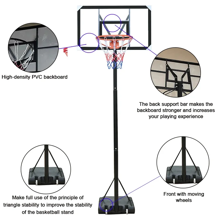 ราคาโรงงาน ขายส่ง ห่วงบาสเก็ตบอลแบบเคลื่อนย้ายได้ แข็งแรง ทนทาน ปรับระดับได้ สำหรับติดตั้งกลางแจ้ง