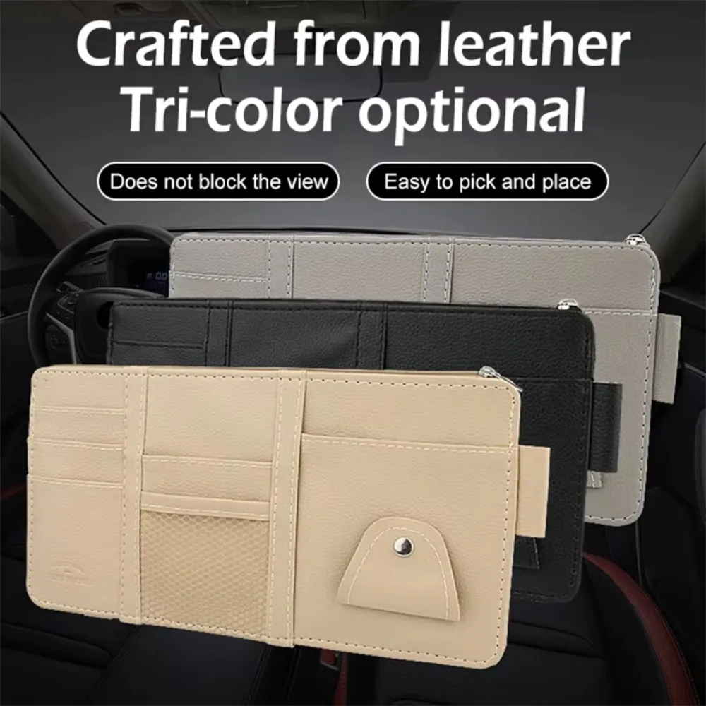 New Zipper Type Auto Sun Visor Multifunctional with Card Holder Storage Car Styling Visor Leather Sunshade Cover