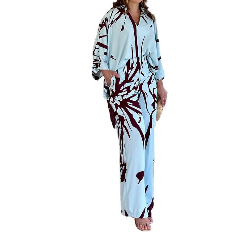 Oversize Women\'s Pajama Set Print Three Quarter Sleeve Ladies Sleepwear Summer Spring Loose 2 Pcs with Pant Home Cloth Female