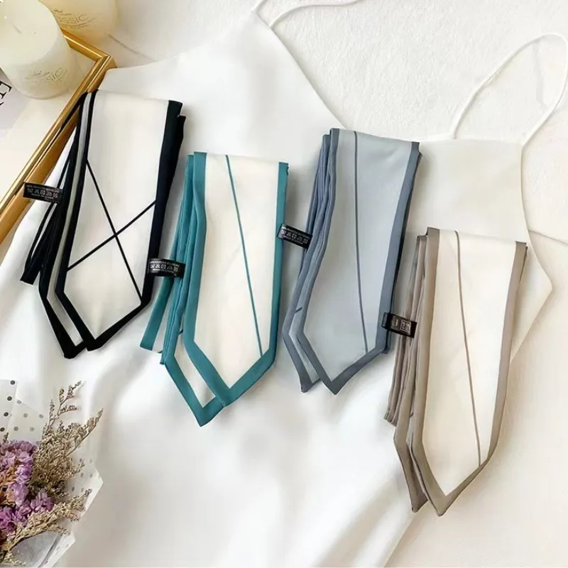 2024 Narrow Silk Scarf Women\'s Long Ribbon Tie Bag Decorative Ribbon Belt Headband Extra Long Small Scarf Hair Bands for Women