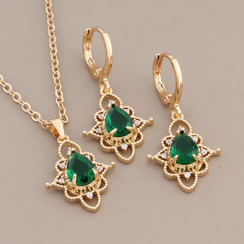 New Vintage Jewelry Set Natural Zircon Women Unique Drop & Dangle Earrings Set Gold Color Earrings High Quality Daily Jewelry