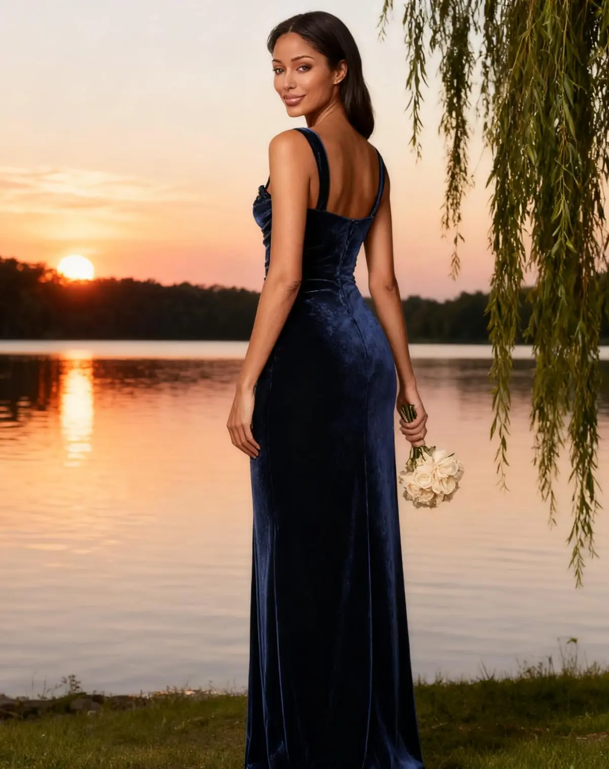 Beshinel Abiti da damigella d'onore a sirena in velluto rosso con cinturino per spaghetti personalizzato Abiti da sera formali con maxi paillettes sexy con spacco alto