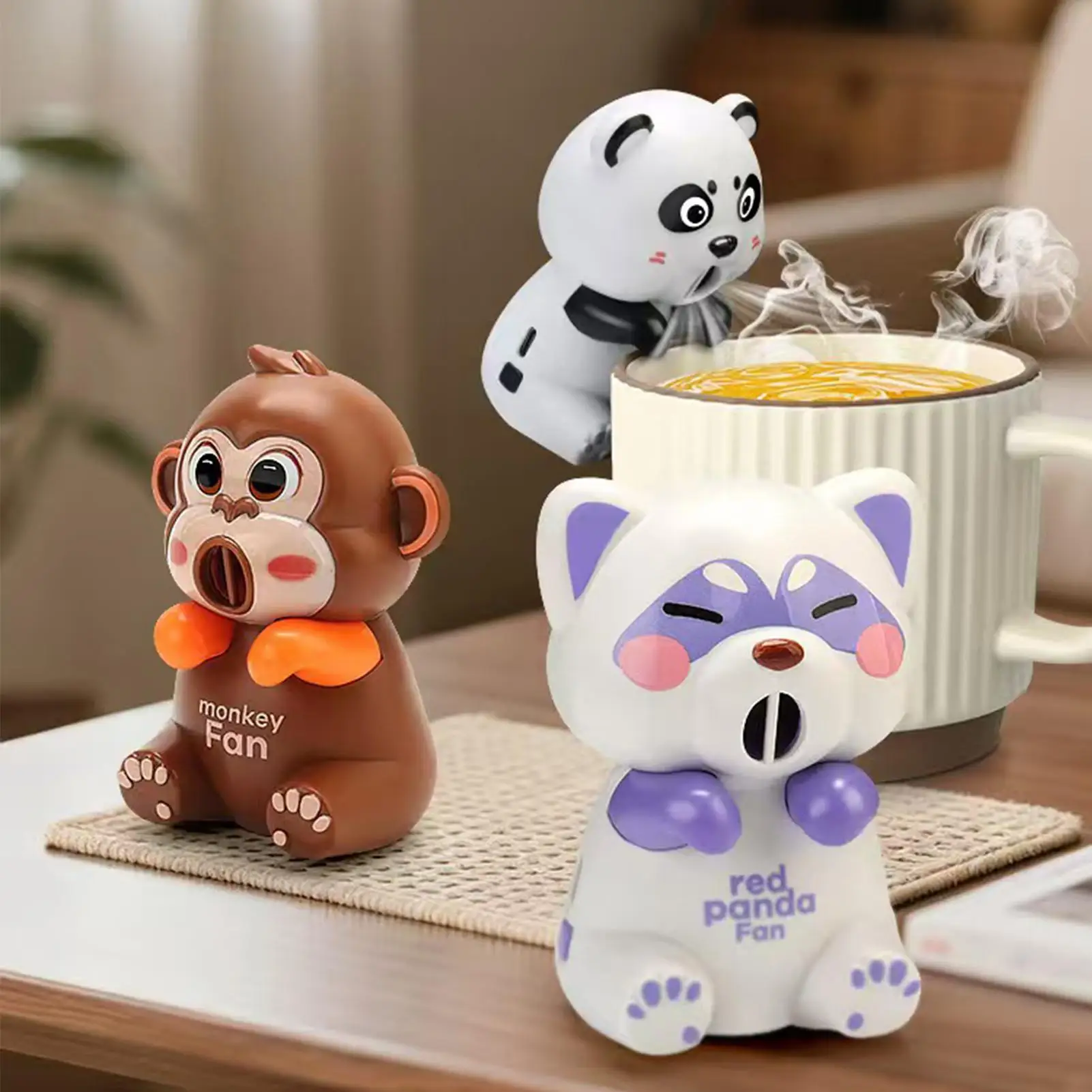 3 Speeds Cute Animal Mini Food Cooling Fan USB Rechargeable Portable Clip On Design Personal Food Fan Low Noise For Kids Aldult