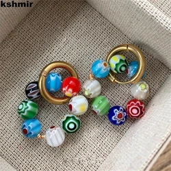 kshmir 2022 Bohemian colorful beaded circle earrings retro color contrast color design sense earrings woman