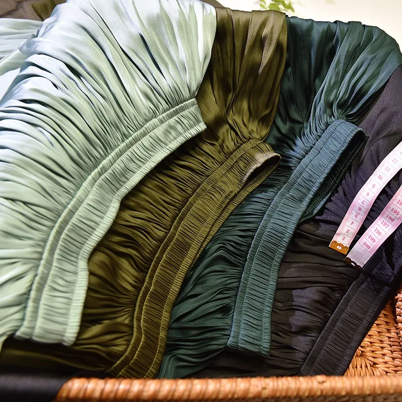 Spódnica o kroju litery A z wysokim stanem, elastyczna, błyszcząca, gładka, z włókna poliestrowego, biznesowa, codzienna, z wysokim stanem, elegancka, nowość na wiosnę i lato.