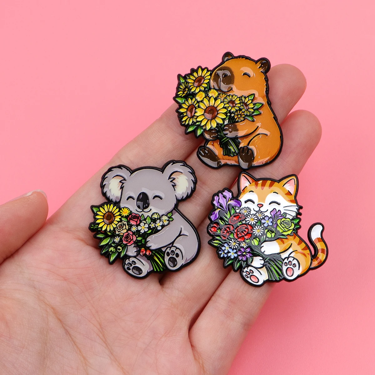 Niedliche Fuchs- und Koala-Emaille-Anstecknadeln, Blumen-Tier-Broschen, Anstecker, Kleidungszubehör, Humorvoller Schmuck, Geburtstagsgeschenke