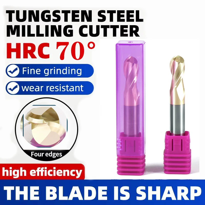 HRC68 2-Flute Titanium Alloy Special BallEnd Cutter Series Tungsten Steel Milling Cutter Spherical Carbide Milling Cutter Tools