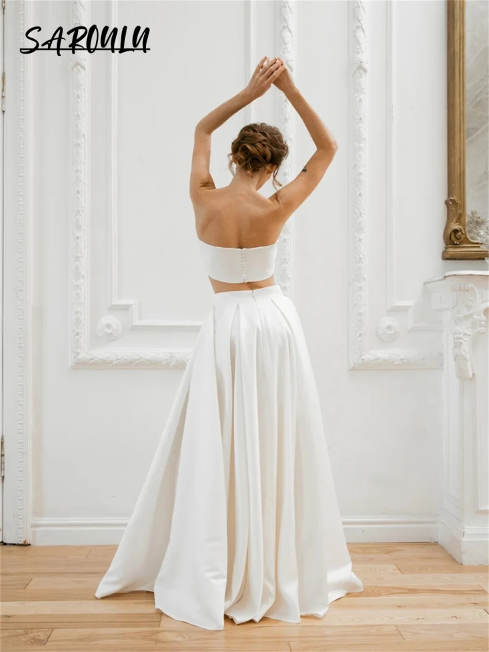 Minimalist Crop Top Wedding Dress, Two Pieces Simple Wedding Gown, A Line Casual Dresses Bridal Separates Chich Bridal Gown