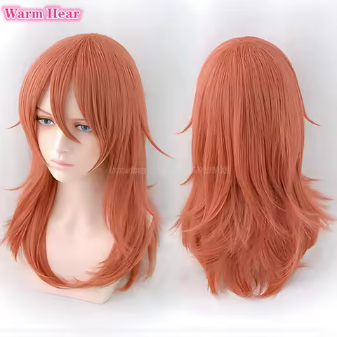 Angel Devil Cosplay Wig Anime Chainsaw Man 60cm Long Dark Orange Pink Cosplay Wig Heat Resistant Synthetic Hair Wigs + A Wig Cap