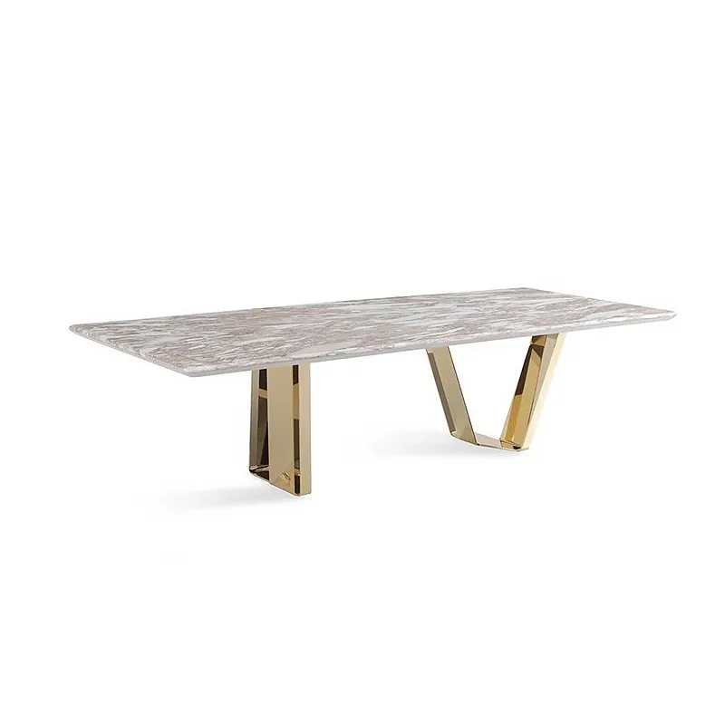 *Modern Luxury Table Long with Luxury Stone Design White Marble 6 - Seater Option Perfect for Home Hotel Living Room