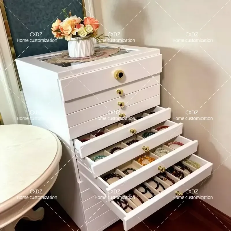 Solid Wood Floor to Ceiling Jewelry Cabinet with Fingerprint Lock Smart Safe Large Capacity Full Lock Storage for Home