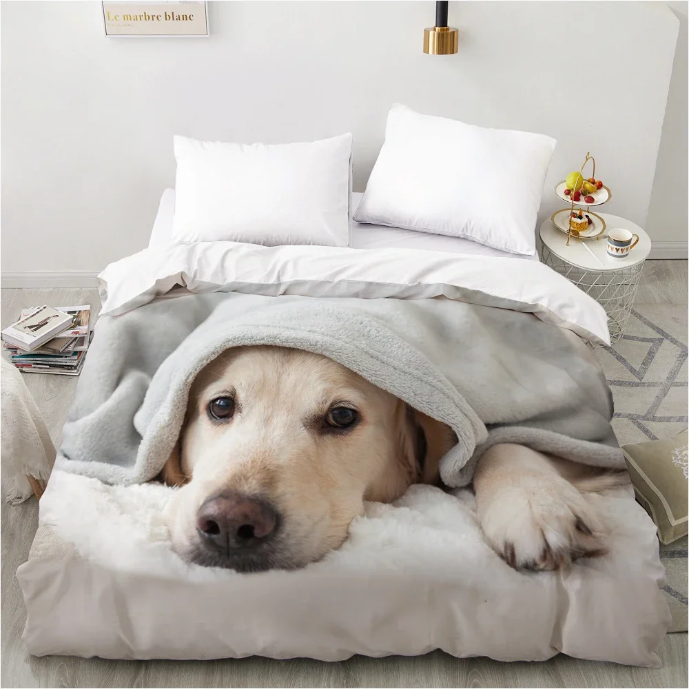 

3PCS Single-sided Printed Duvet Cute Dog Pattern Bedding Set Duvet Comfortable Breathable Sheet Single King Queen Different Size