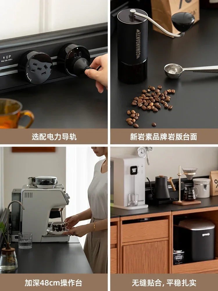 Module combination Solid wood dining side cabinet Integrated storage cabinet against the wall Rock slab countertop Coffee