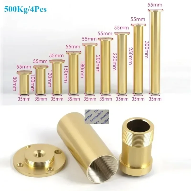 4Pcs Aluminum 35mm Round Tube Furniture Cabinet Cupboard Leg With Leveling Feet Gold Matte Black