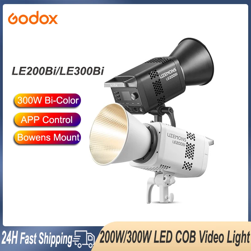 Godox LE200Bi/LE300Bi 300W LED COB Video Light Bi-color 2800-6500k Photography Studio Lighting Bowens For Youtube Live Streaming