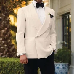 Double Breasted Men Suits Wedding Suit Groom Elegant Shawl Lapel 2 piece Slim Fit Man Set Jacket With Black Pants Formal Blazer